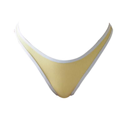 bralette style bikini top ribbed yellow and white with cheeky bikini bottom
