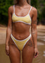 bralette style bikini top ribbed yellow and white with cheeky bikini bottom