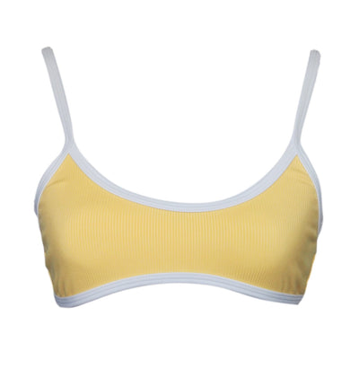 bralette style bikini top ribbed yellow and white with cheeky bikini bottom